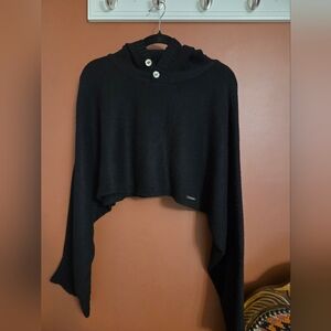 Polo Garage Black Hooded Knit Poncho Sweater One Size